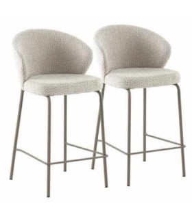 Set 2 taburetes contemporáneos tapizados en tela blanca y metal.