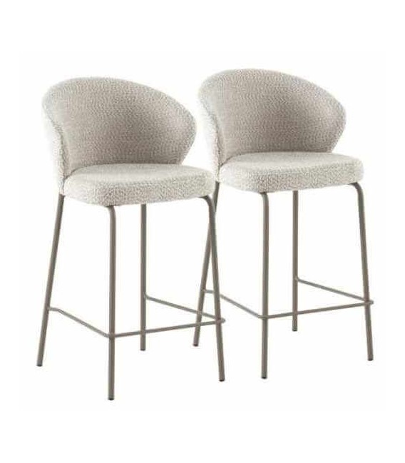 Set 2 taburetes contemporáneos tapizados en tela blanca y metal.