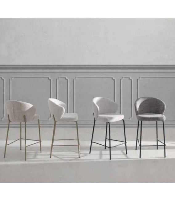 Set 2 taburetes contemporáneos tapizados en tela blanca y metal. 7