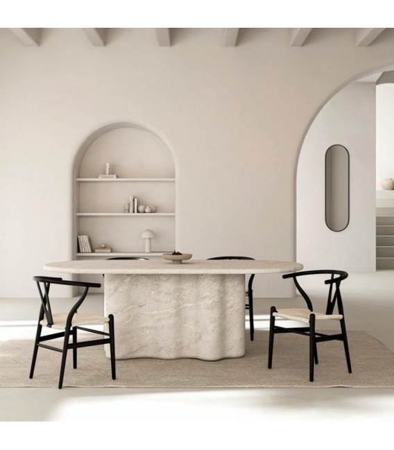Mesa comedor ovalada de microcemento travertino contemporánea. Mdmhogar