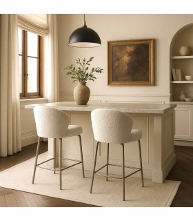 Set 2 taburetes contemporáneos tapizados en tela blanca y metal. Mdmhogar