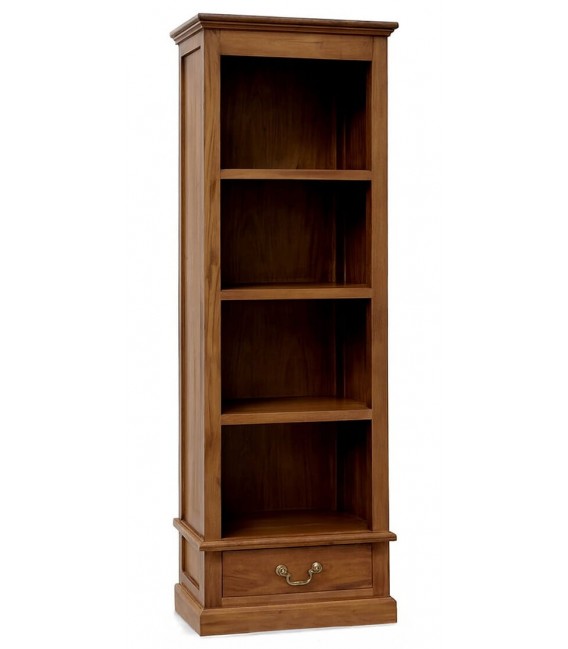 Estantería clásica madera caoba con cajón y tirador bronce.