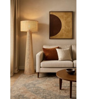 Lámpara de pie boho de ratán natural trenzado artesanal. Mdmhogar