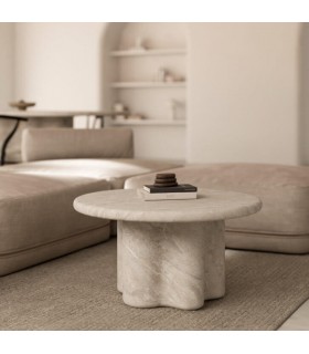 Mesa centro redonda microcemento travertino de diseño moderno. Mdmhogar