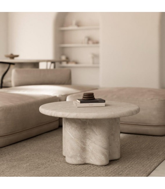 Mesa centro redonda microcemento travertino de diseño moderno. Mdmhogar