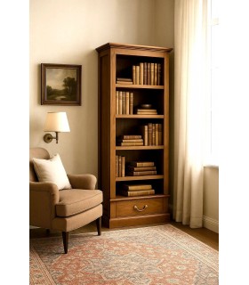 Estantería clásica madera caoba con cajón y tirador bronce. Mdmhogar