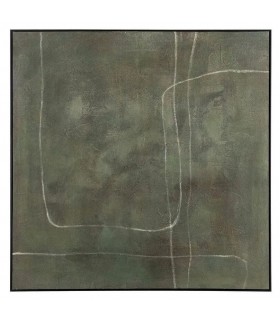 Cuadro grande abstracto verde pintado a mano con marco negro.