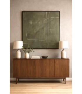 Cuadro grande abstracto verde pintado a mano con marco negro. Mdmhogar