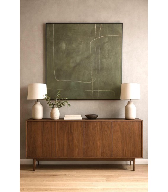 Cuadro grande abstracto verde pintado a mano con marco negro. Mdmhogar