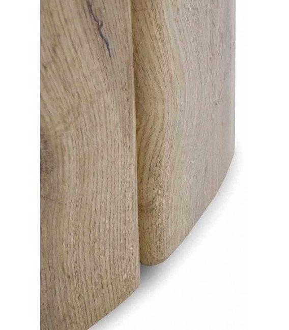 Mesa redonda roble y porcelánico blanco estilo contemporáneo. 3