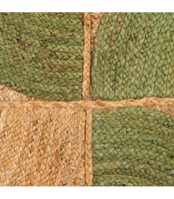 Alfombra de yute natural y verde trenzada artesanalmente. 3