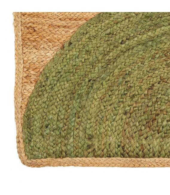 Alfombra de yute natural y verde trenzada artesanalmente. 4