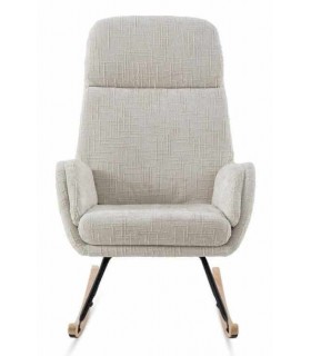 Sillón mecedora nórdico en chenilla blanca y madera natural. 1