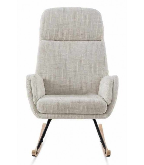 Sillón mecedora nórdico en chenilla blanca y madera natural. 1