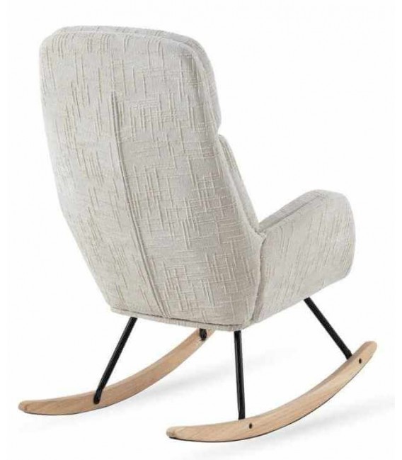 Sillón mecedora nórdico en chenilla blanca y madera natural. 3