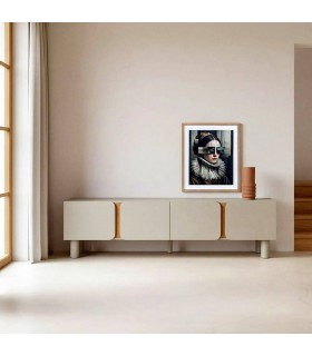 Mueble TV moderno lacado topo con detalles en madera roble. Mdmhogar