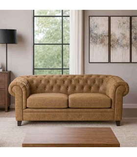 Sofá 2 plazas chester polipiel camel elegante y cómodo. Mdmhogar