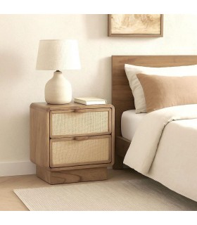 MESITA DE NOCHE PEQUEÑA 40 X 30 X 45 NUÑO MADERA Y YUTE NATURAL Mdmhogar