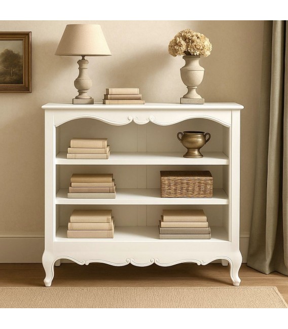 Estantería blanca clásica de madera tallada, elegante y funcional. Mdmhogar