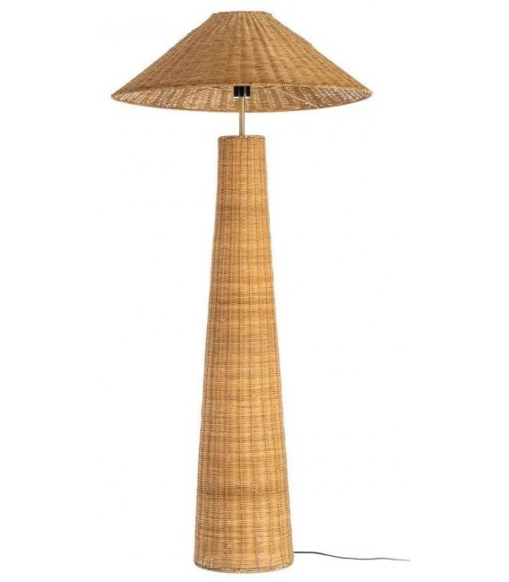 Lámpara de pie boho XL en ratán natural trenzado artesanal.