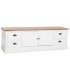 Mueble de TV rústico en madera natural y blanco con cajones.