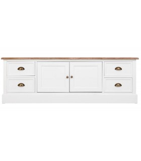 Mueble de TV rústico en madera natural y blanco con cajones. 1
