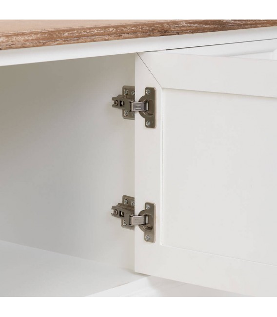 Mueble de TV rústico en madera natural y blanco con cajones. 6