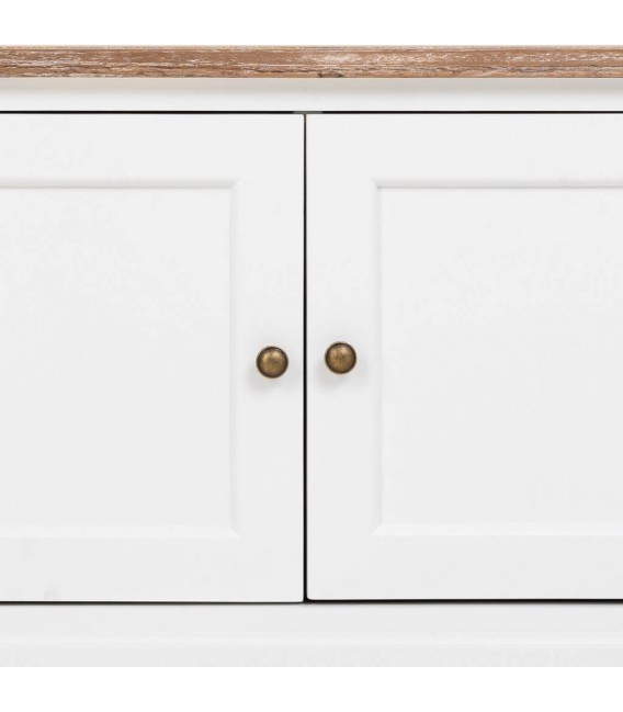 Mueble de TV rústico en madera natural y blanco con cajones. 7