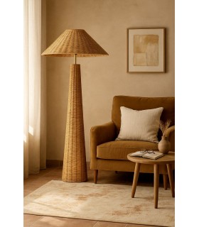 Lámpara de pie boho XL en ratán natural trenzado artesanal. Mdmhogar