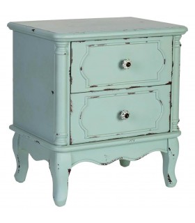 Mesita clásica chic turquesa rozado con 2 cajones de pino.