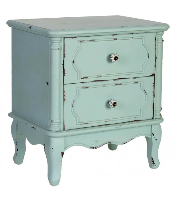 Mesita clásica chic turquesa rozado con 2 cajones de pino.