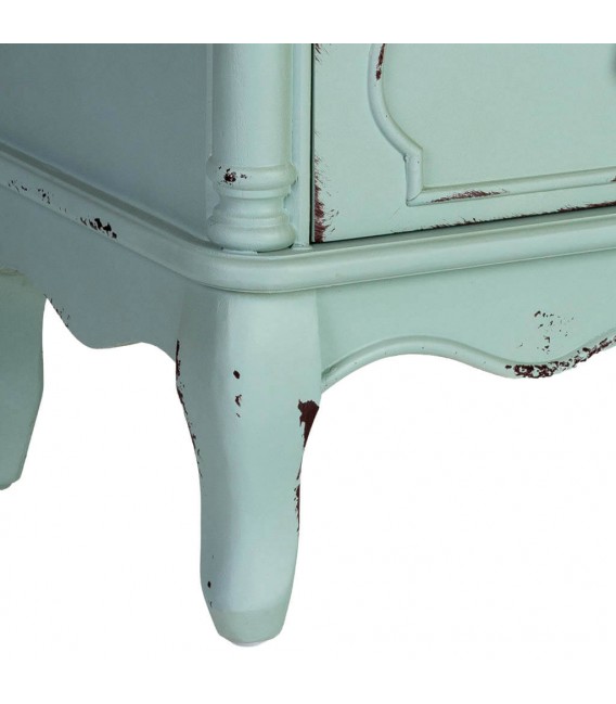 Mesita clásica chic turquesa rozado con 2 cajones de pino. 7