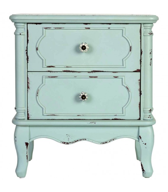 Mesita clásica chic turquesa rozado con 2 cajones de pino. 1