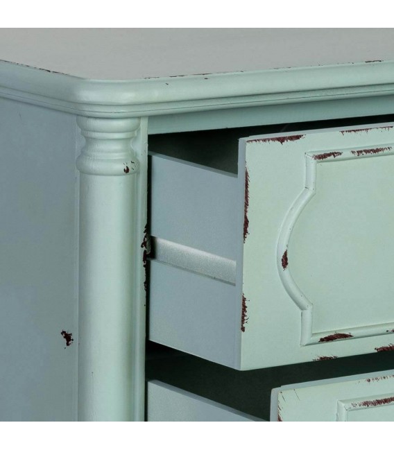 Mesita clásica chic turquesa rozado con 2 cajones de pino. 5