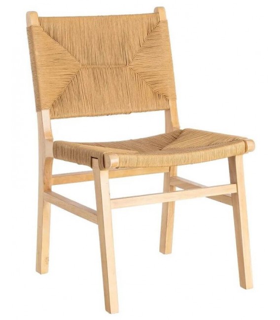 Set 2 sillas rústicas madera y cuerda trenzada natural artesanal.