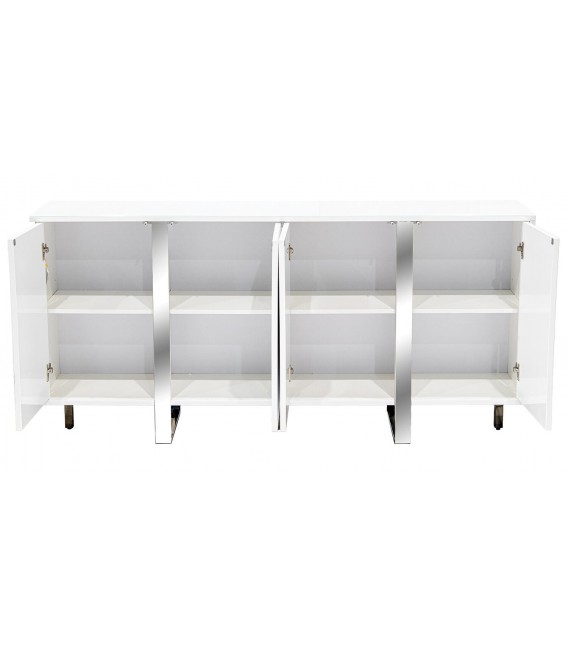 Aparador moderno blanco con estructura metálica cromada elegante. 2