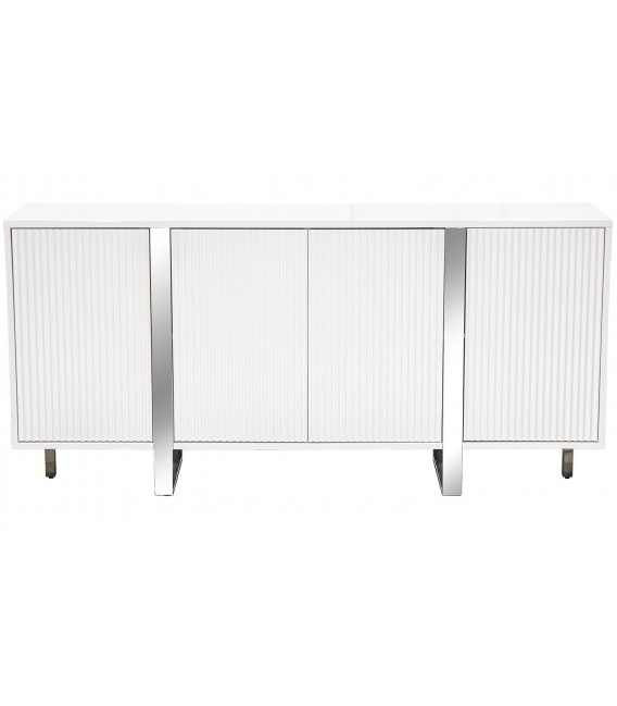 Aparador moderno blanco con estructura metálica cromada elegante. 1