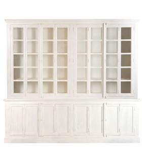 Vitrina colonial blanca muy grande con puertas de cristal y madera.