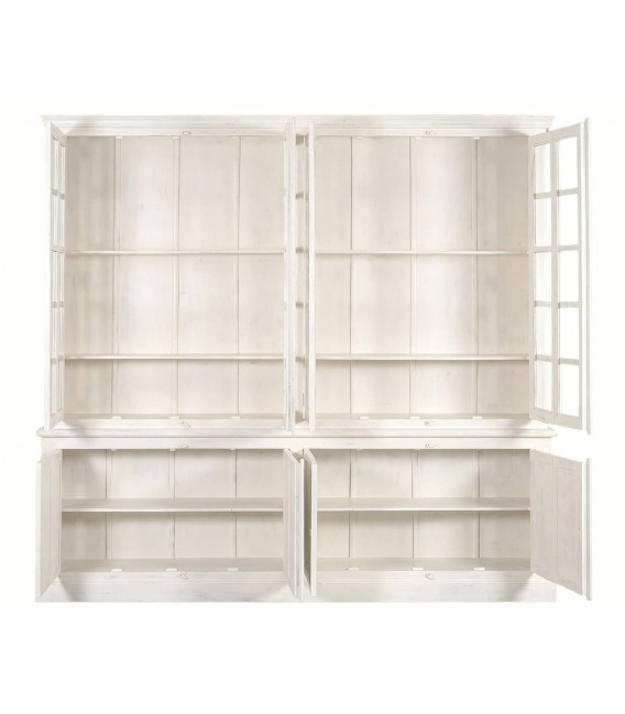 Vitrina colonial blanca muy grande con puertas de cristal y madera. 1