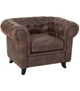 Butaca Chester clásica tapizada en polipiel marrón envejecida. 1