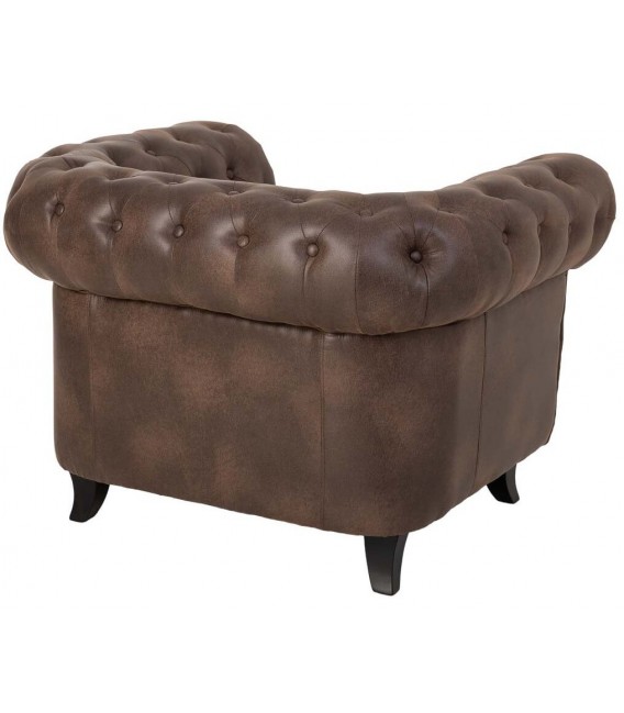 Butaca Chester clásica tapizada en polipiel marrón envejecida. 3