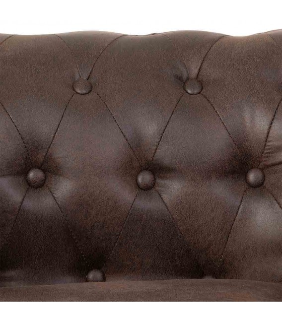 Butaca Chester clásica tapizada en polipiel marrón envejecida. 5