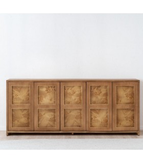 Aparador boho grande de madera roble tostado con 4 puertas. 1