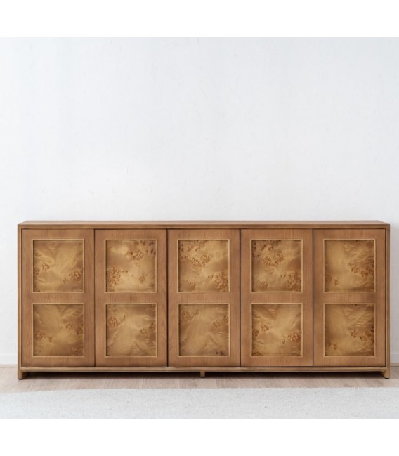 Aparador boho grande de madera roble tostado con 4 puertas. 1