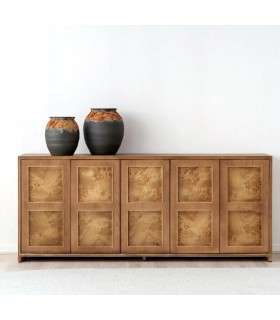 Aparador boho grande de madera roble tostado con 4 puertas.