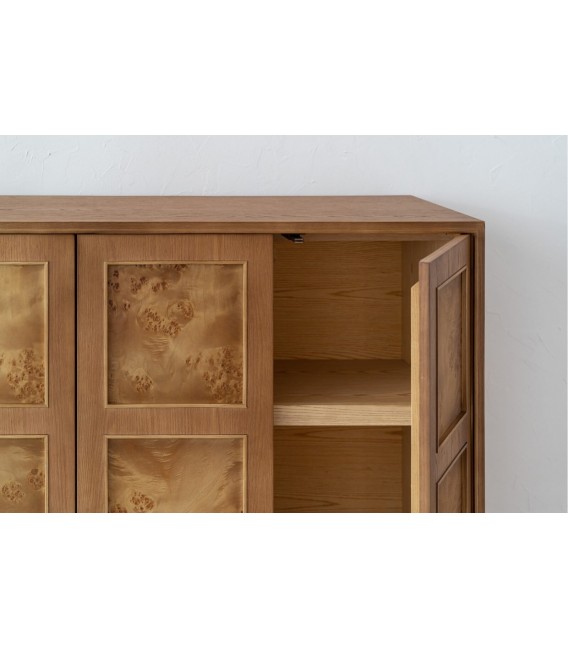 Aparador boho grande de madera roble tostado con 4 puertas. 3
