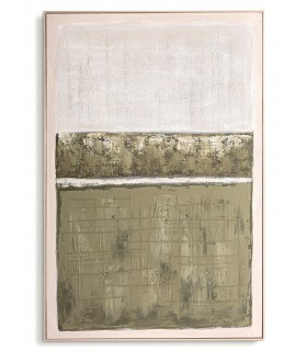 Cuadro vertical abstracto verde pintado a mano con marco pino.