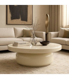 Mesa de centro moderna redonda crema brillo, diseño exclusivo. Mdmhogar