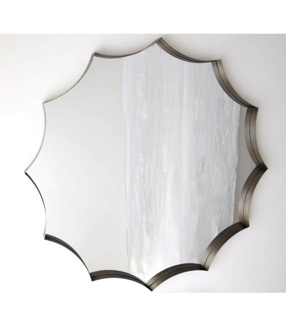 Espejo XL art decó metal dorado viejo y cristal plata elegante.