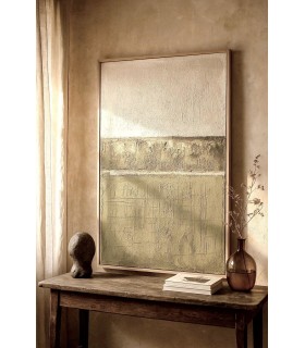 Cuadro vertical abstracto verde pintado a mano con marco pino. Mdmhogar